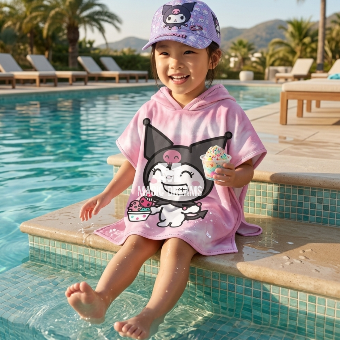 Poncho de Praia Microfibra Kuromi Hello Kitty 55x110cm