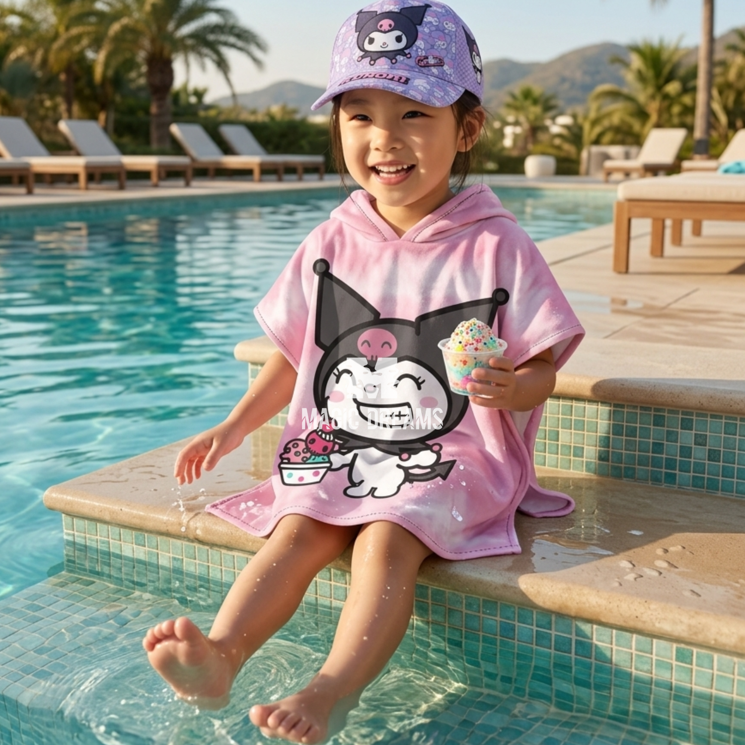 Poncho de Praia Microfibra Kuromi Hello Kitty 55x110cm