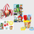 Conjunto de praia infantil de 7 peças do Toy Story com balde, pá, ancinho, formas, toalha azul com personagens Disney Pixar e bolsa de transporte transparente