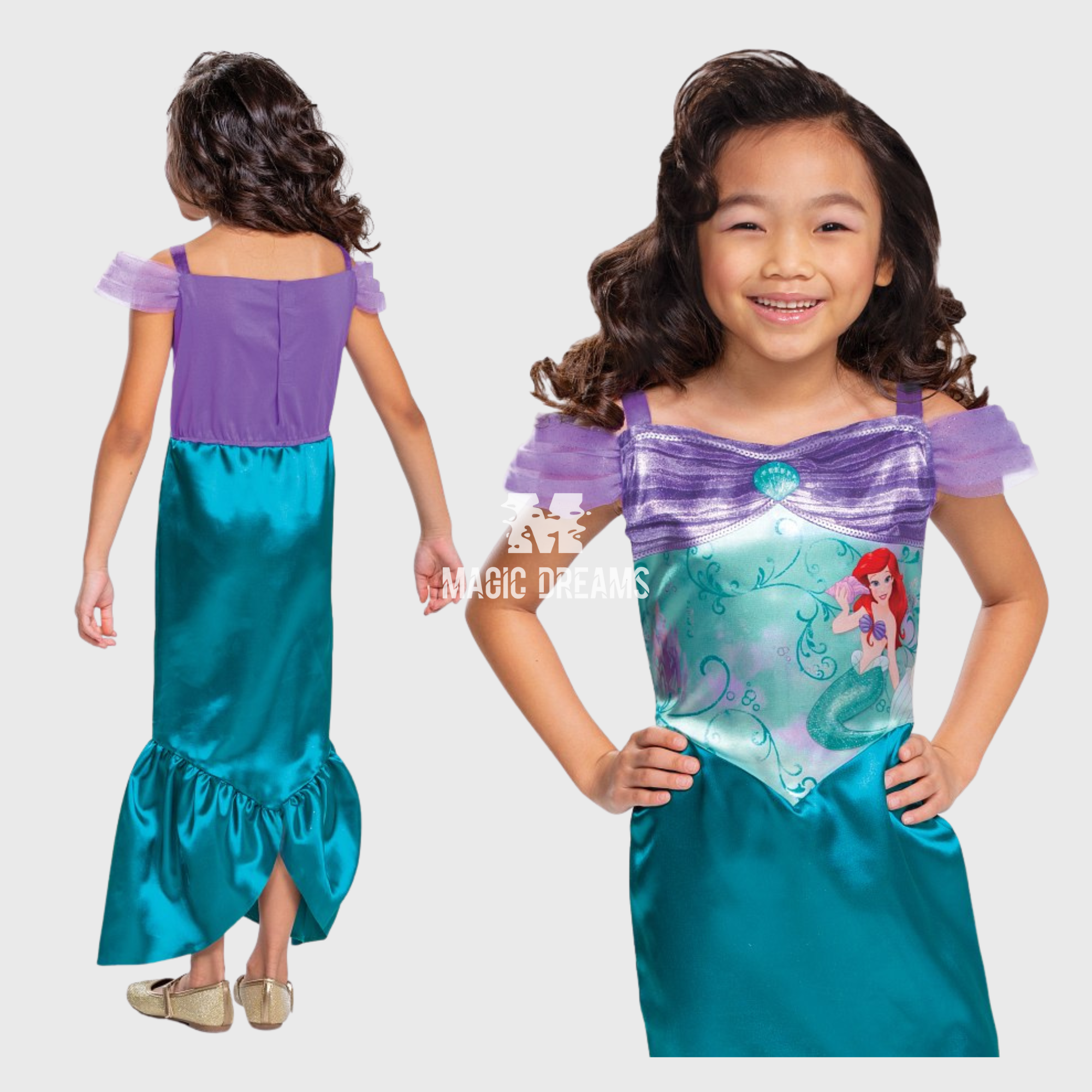 Fato Disfarce Vestido Ariel Basic Plus 3/4 anos