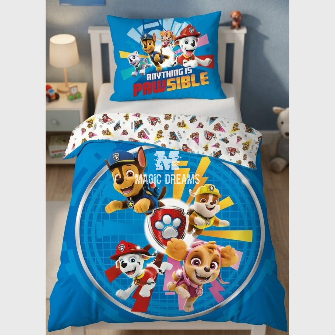 Capa de Edredão 140x200cm + Fronha 65x65cm Patrulha Pata