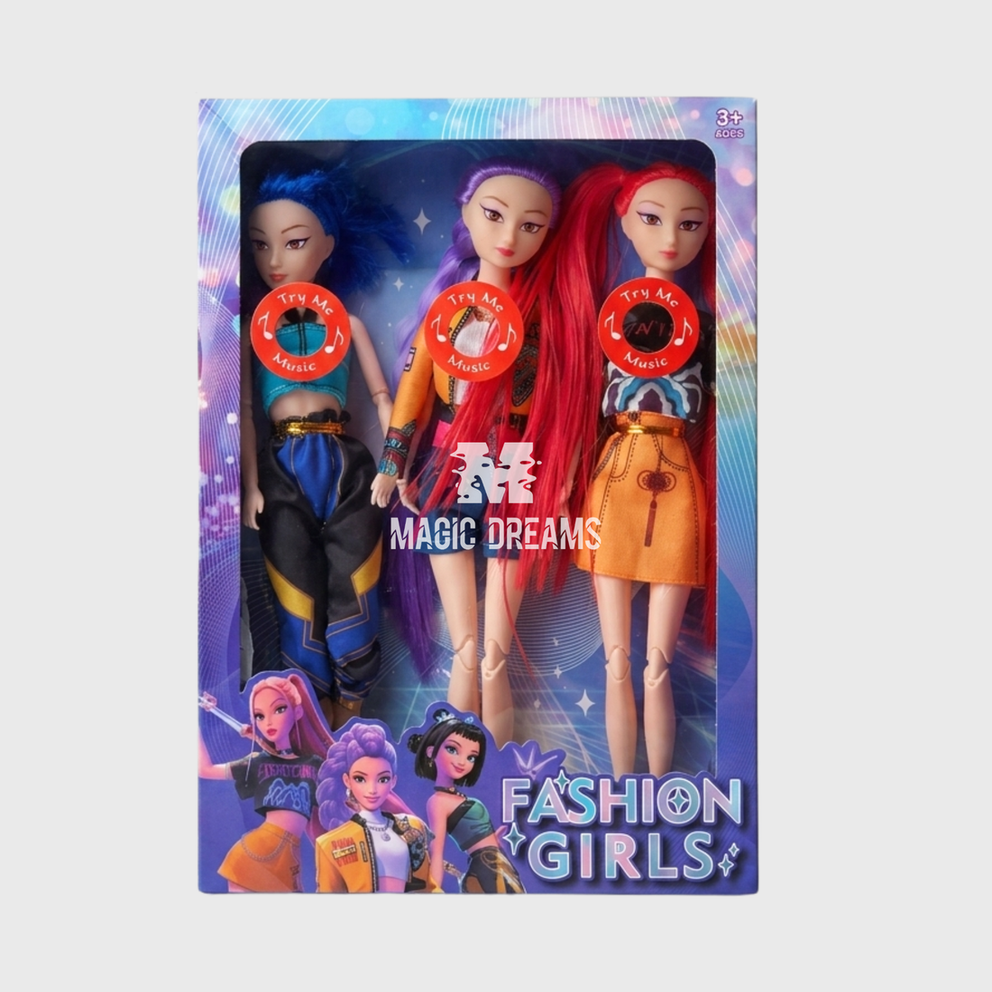 Conjunto de 3 Bonecas com Música Rumi, Mira e Zoey Guerreiras do K-Pop