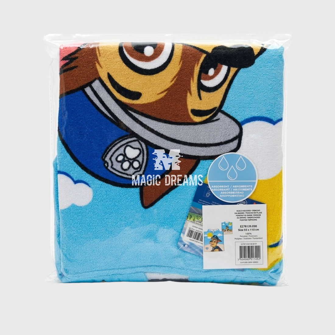 Poncho de Praia Microfibra Patrulha Pata 55x110cm