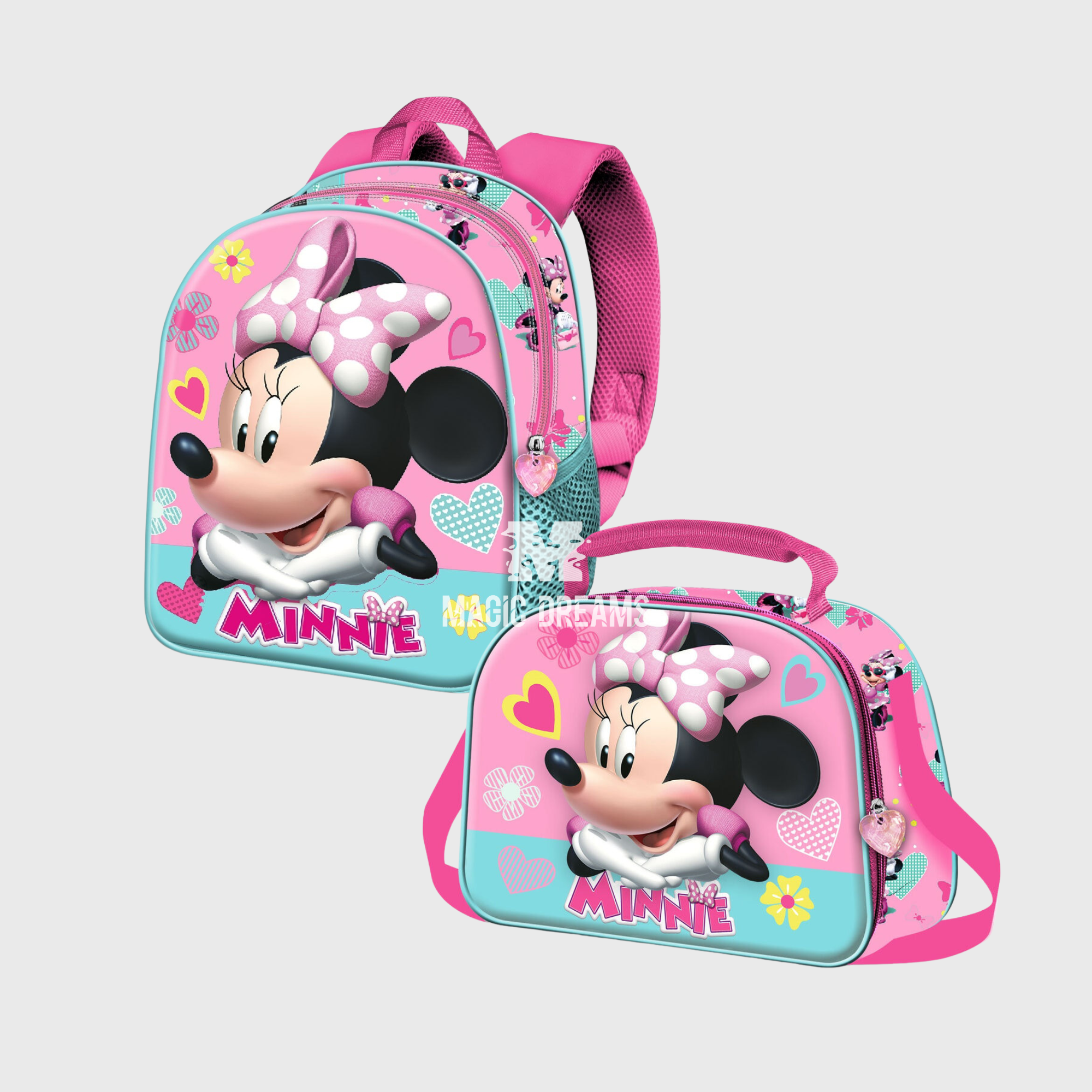 Conjunto Pré-Escolar Mochila 3D 30cm + Lancheira térmica Minnie Mouse