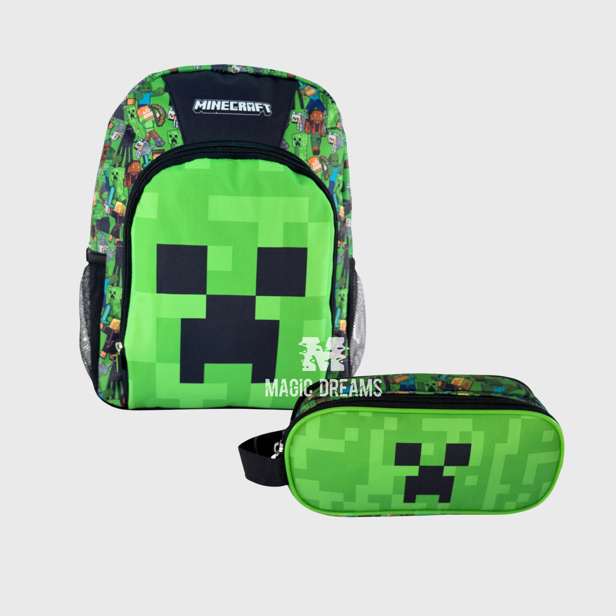 Conjunto Escolar Mochila Escolar 40cm + Estojo Duplo Face Minecraft