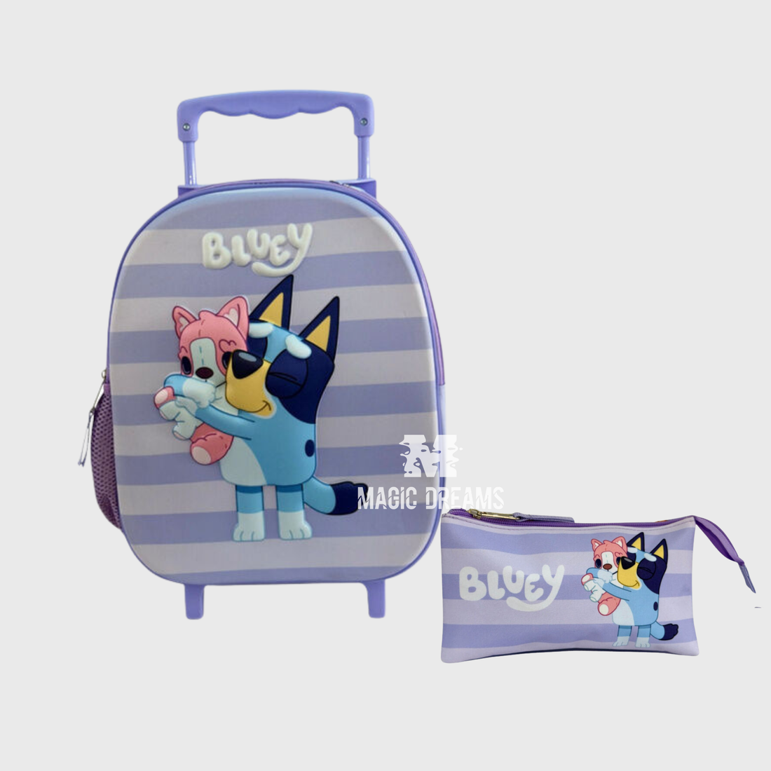 Conjunto Pré-Escolar Mochila Trolley 32cm + Estojo Triplo Puppy Bluey