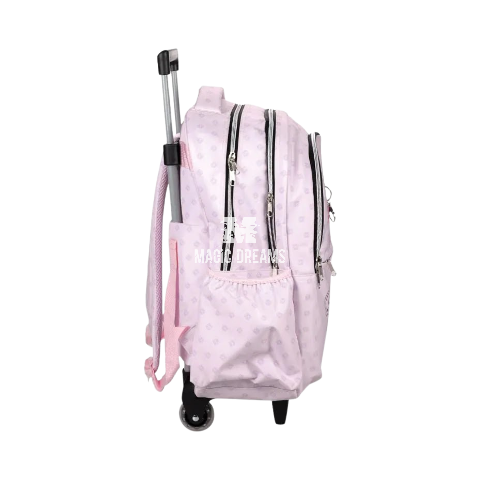 Mochila Escolar Trolley K-Pop Demon Hunters com 3 Compartimentos Huntrix Rosa 46cm