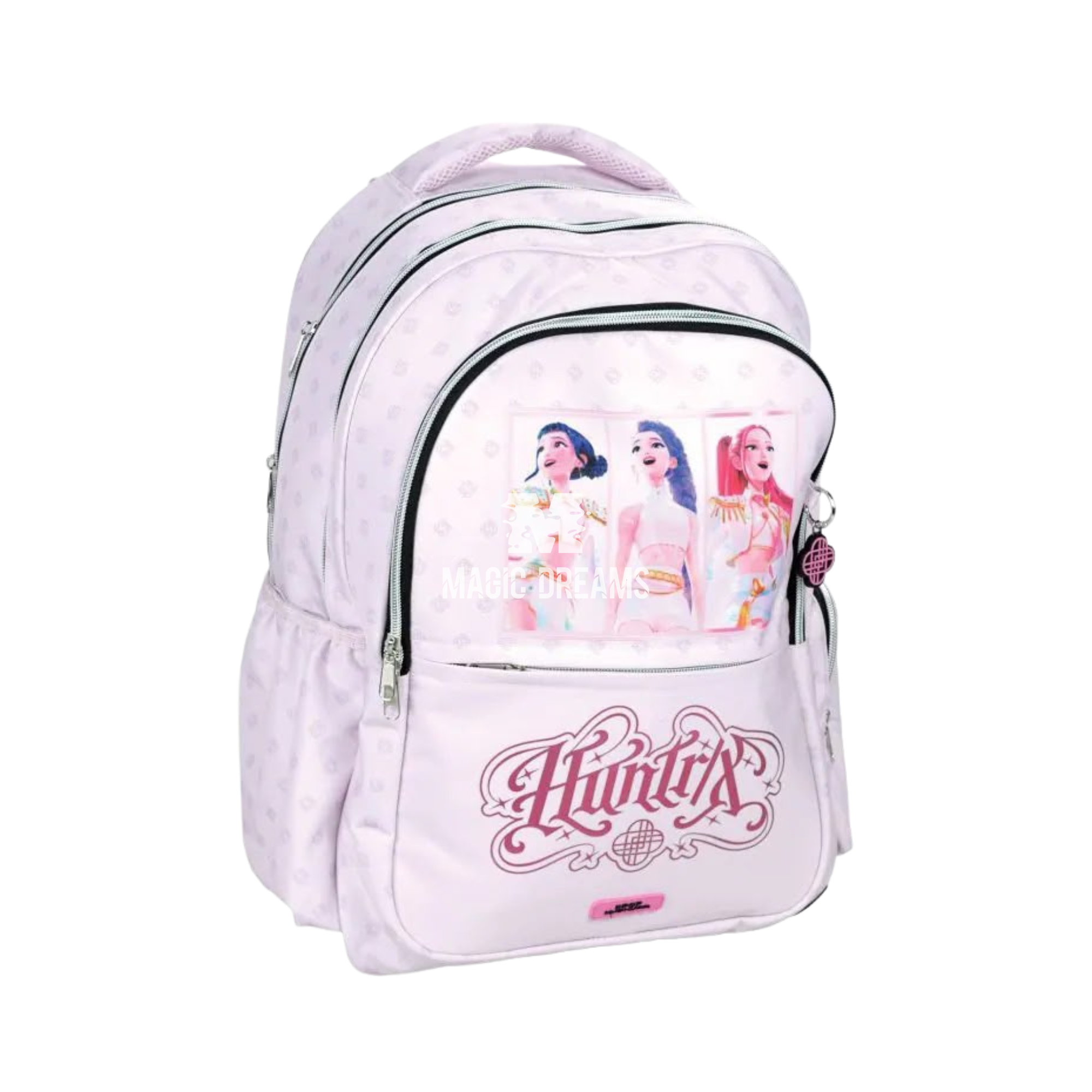 Mochila Escolar das Guerreiras do K-Pop com 3 Compartimentos Huntrix Rosa 46cm