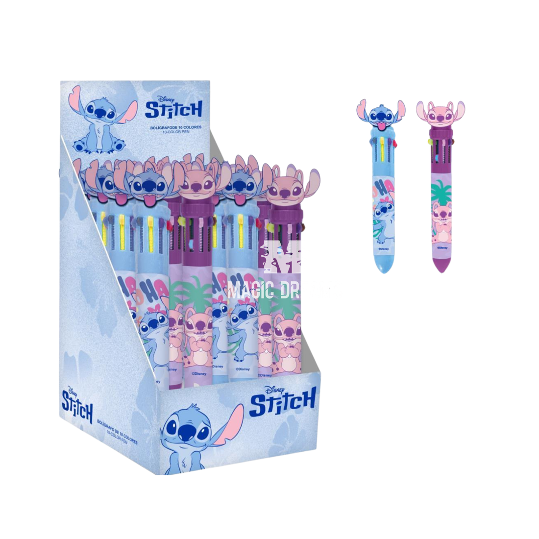 Caneta Esferográfica 10 Cores Sortidas Stitch e Angel