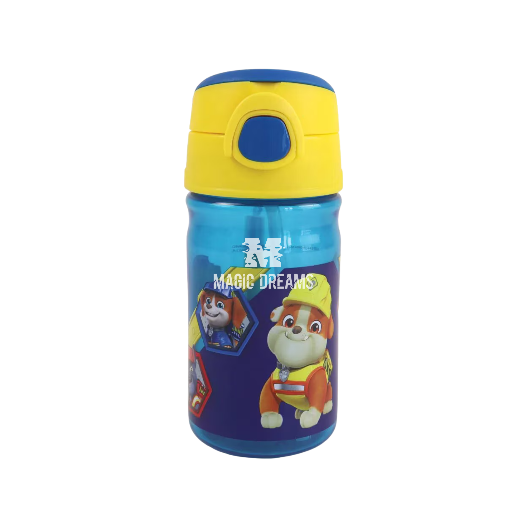 Garrafa Transparente com Palhinha Paw Patrol Rubble Patrulha Pata 350ml
