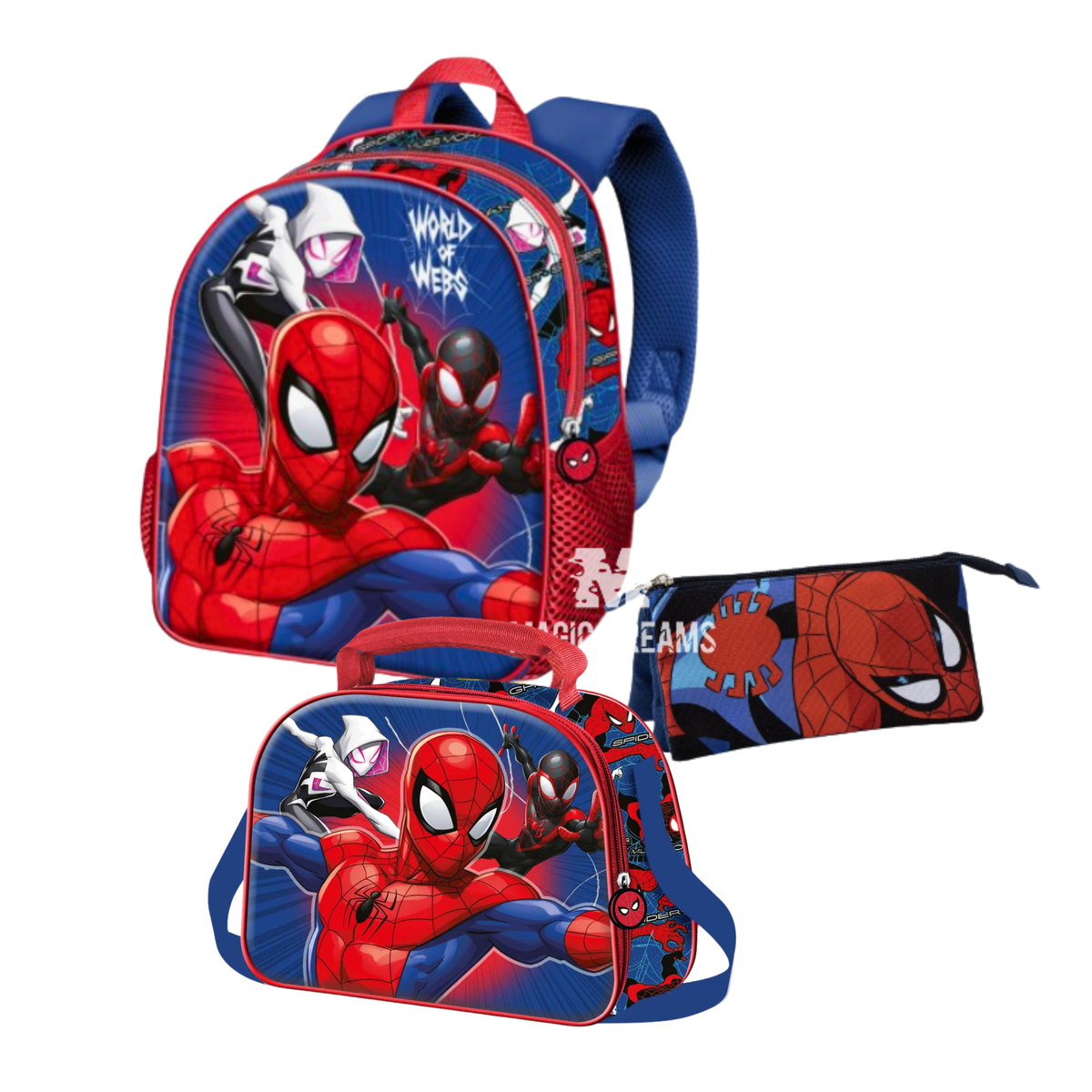Conjunto Escolar Mochila Basic 40cm Word Spiderman + Lancheira Térmica + Estojo Triplo Marvel