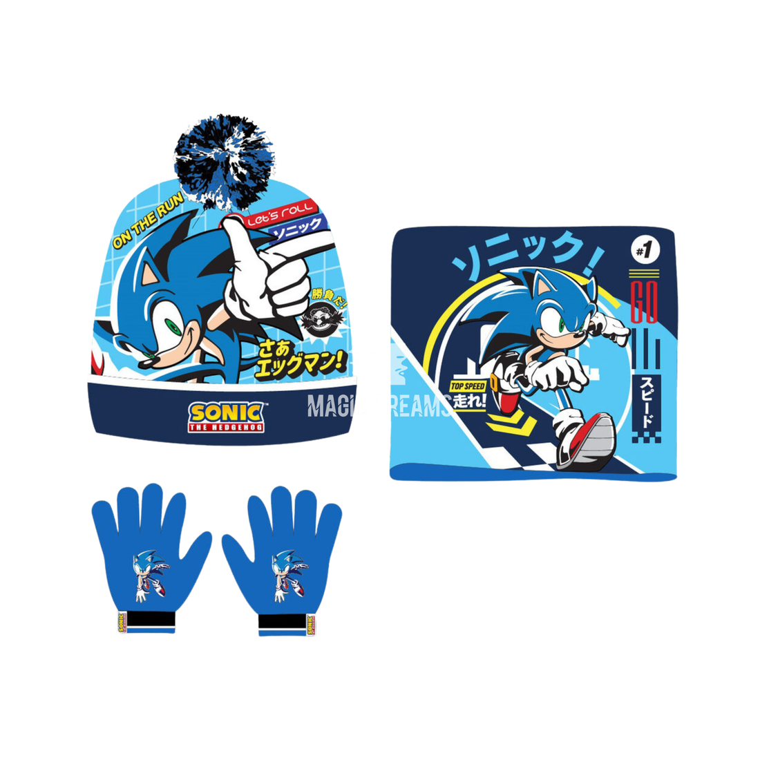 Conjunto de Gorro, Luvas e Gola Sonic