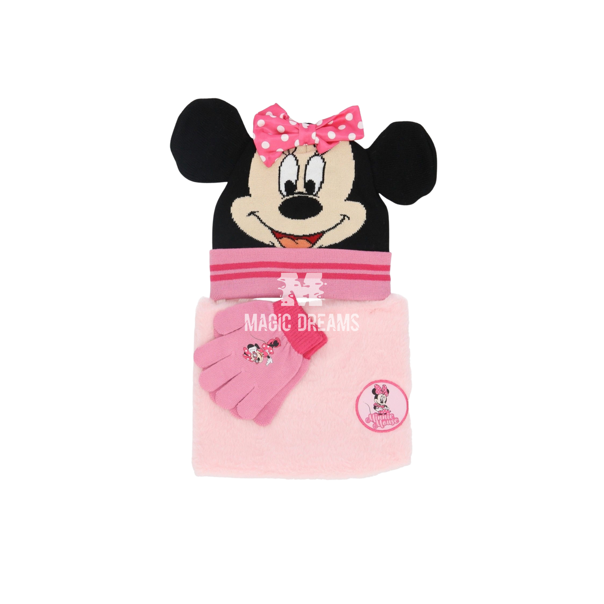 Conjunto de Gorro, Luvas e Gola Minnie Mouse