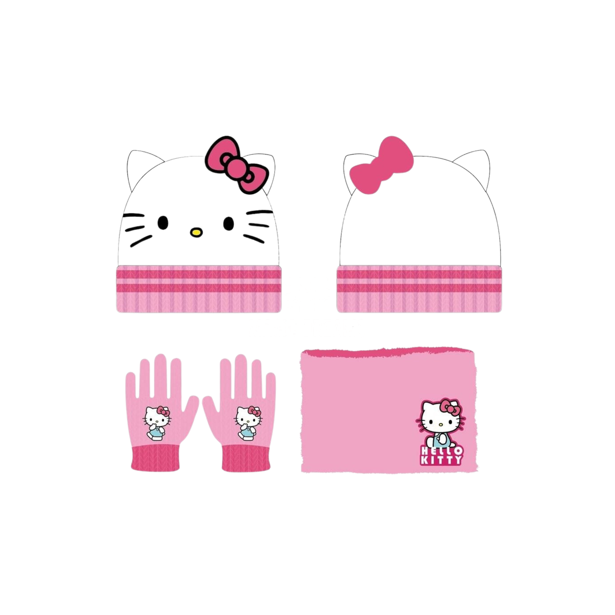 Conjunto de Gorro, Luvas e Gola Hello Kitty