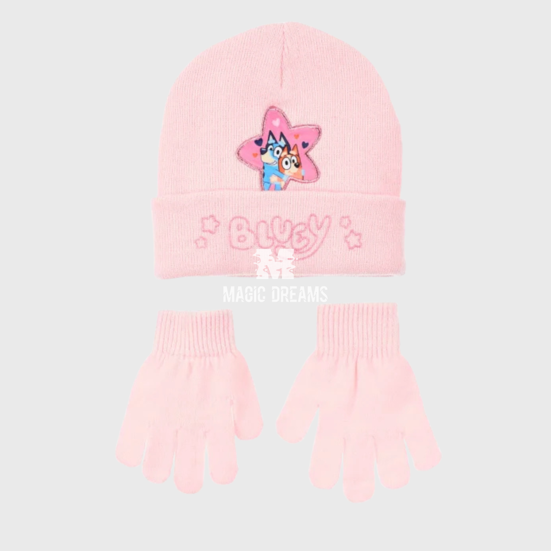 Conjunto de Gorro e Luvas Bluey e Bingo Rosa