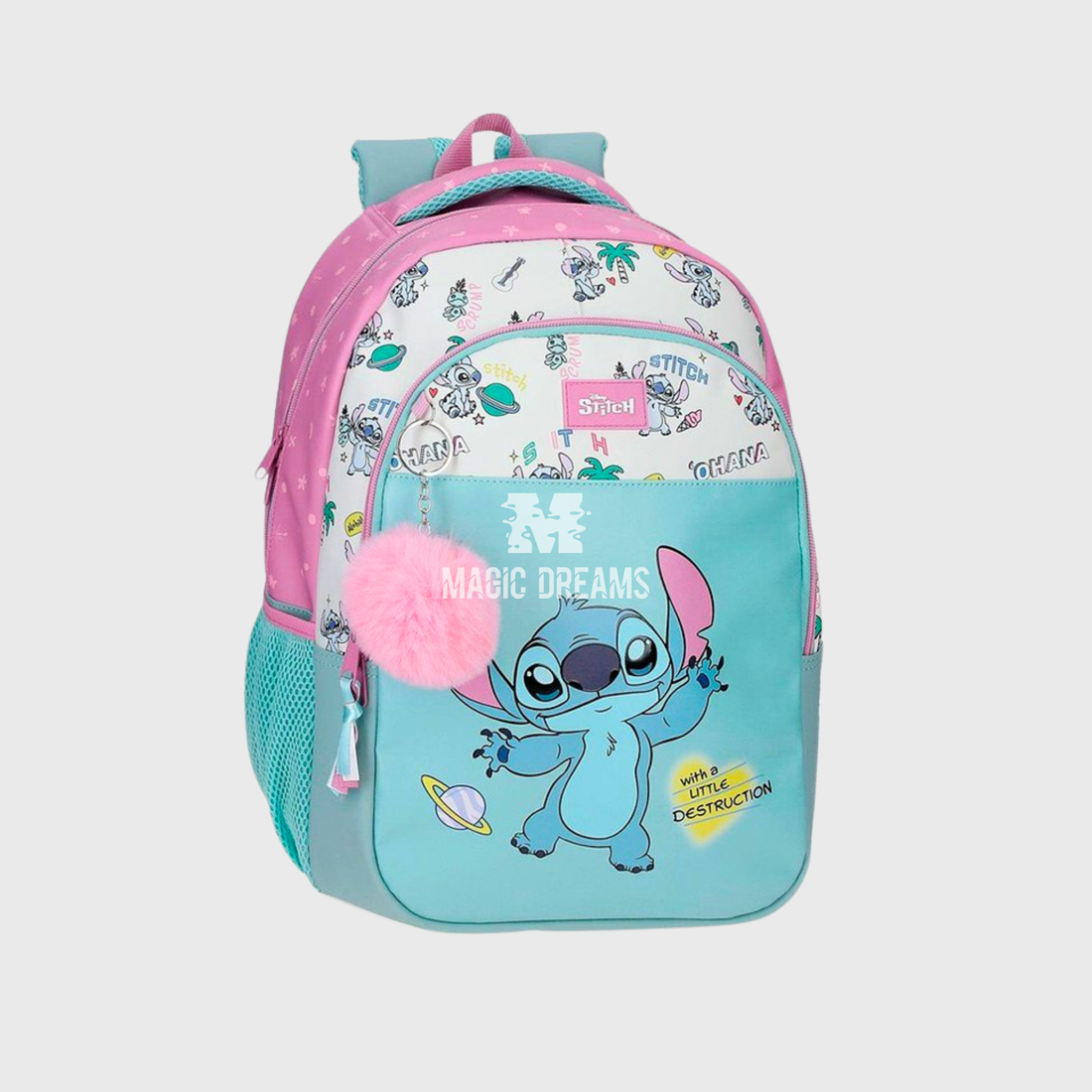 Mochila Escolar Stitch Disney 42cm Adaptável Little Destruction