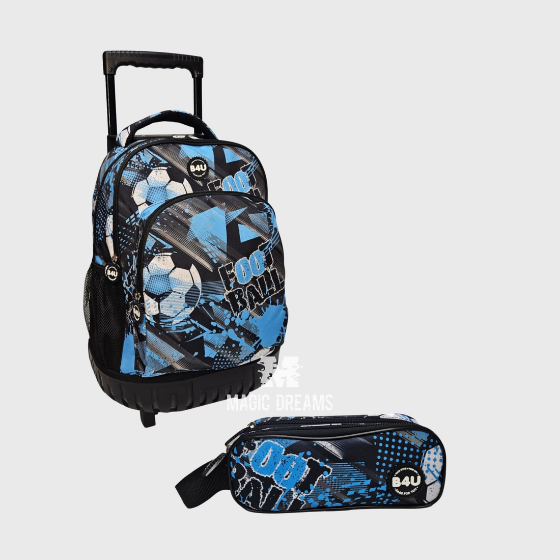Conjunto de Mochila Escolar Trolley Football 44cm + Estojo Duplo