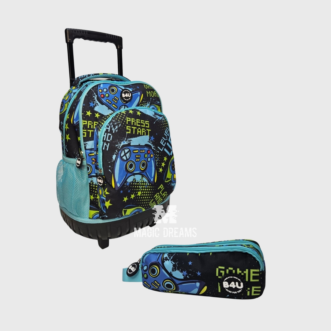 Conjunto de Mochila Escolar Trolley Game 44cm + Estojo Duplo