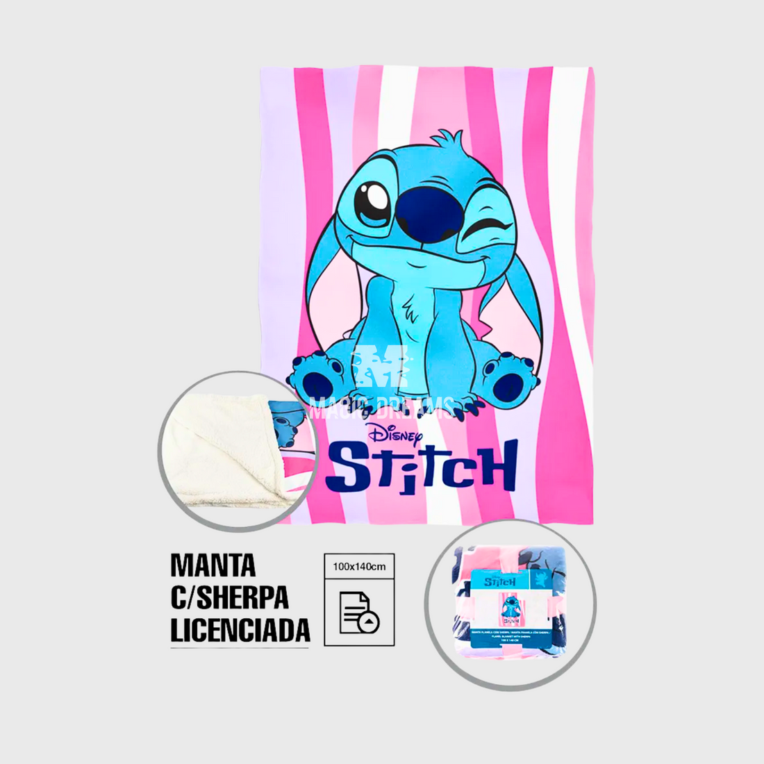 Manta Sherpa Rosa do Stitch 100x140cm
