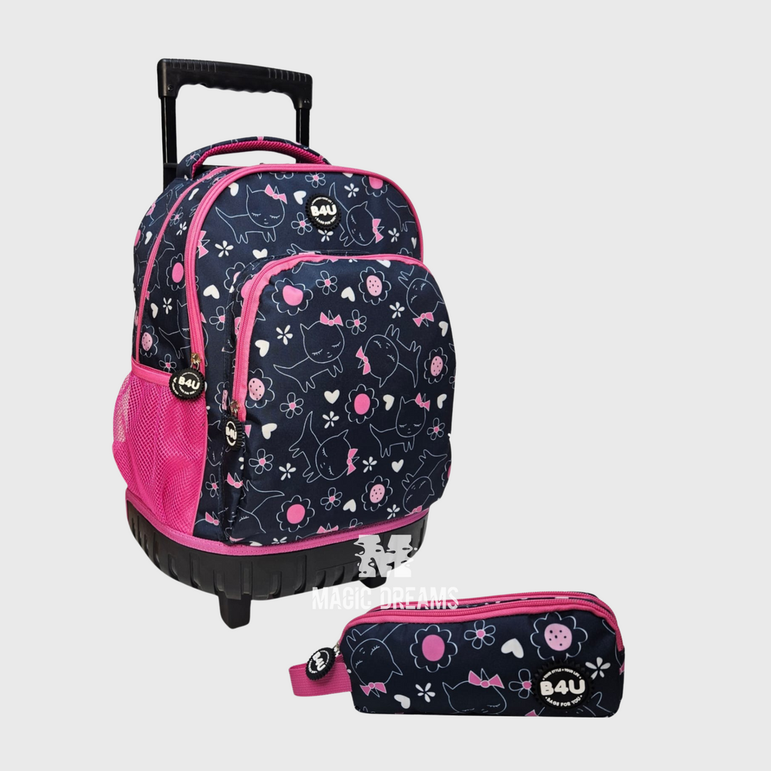 Conjunto de Mochila Escolar Trolley Cats 44cm + Estojo Duplo