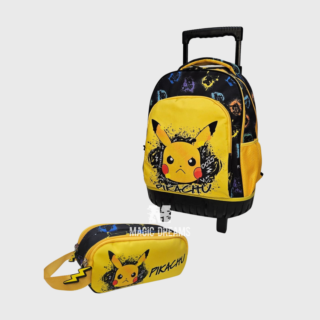 Conjunto de Mochila Escolar Trolley Pokémon 44cm + Estojo Duplo