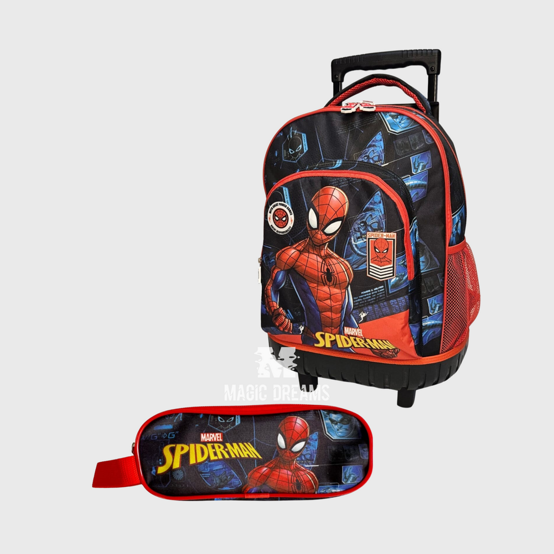 Conjunto de Mochila Escolar Trolley Spiderman 44cm + Estojo Duplo