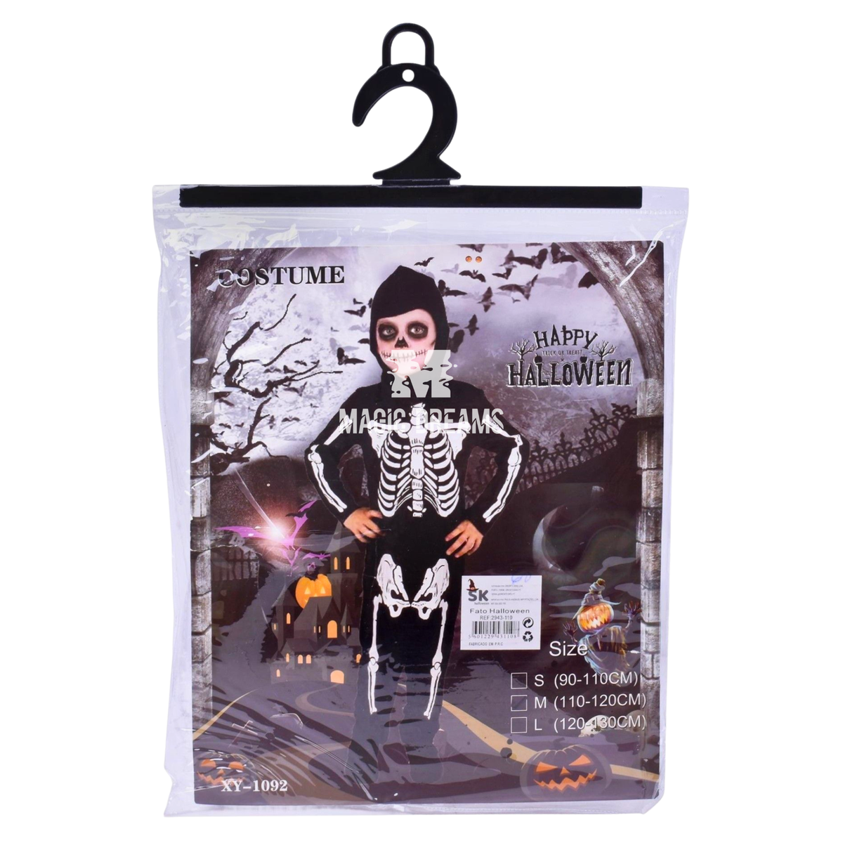 Fato Halloween Infantil Esqueleto com Capuz