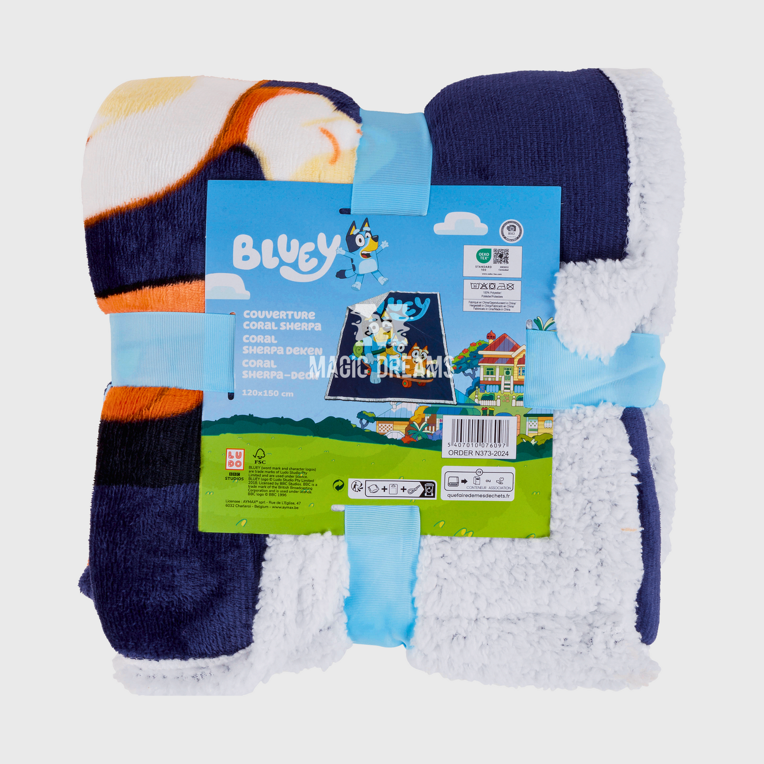 Manta Coralina Sherpa Bluey e Bingo 120x150cm