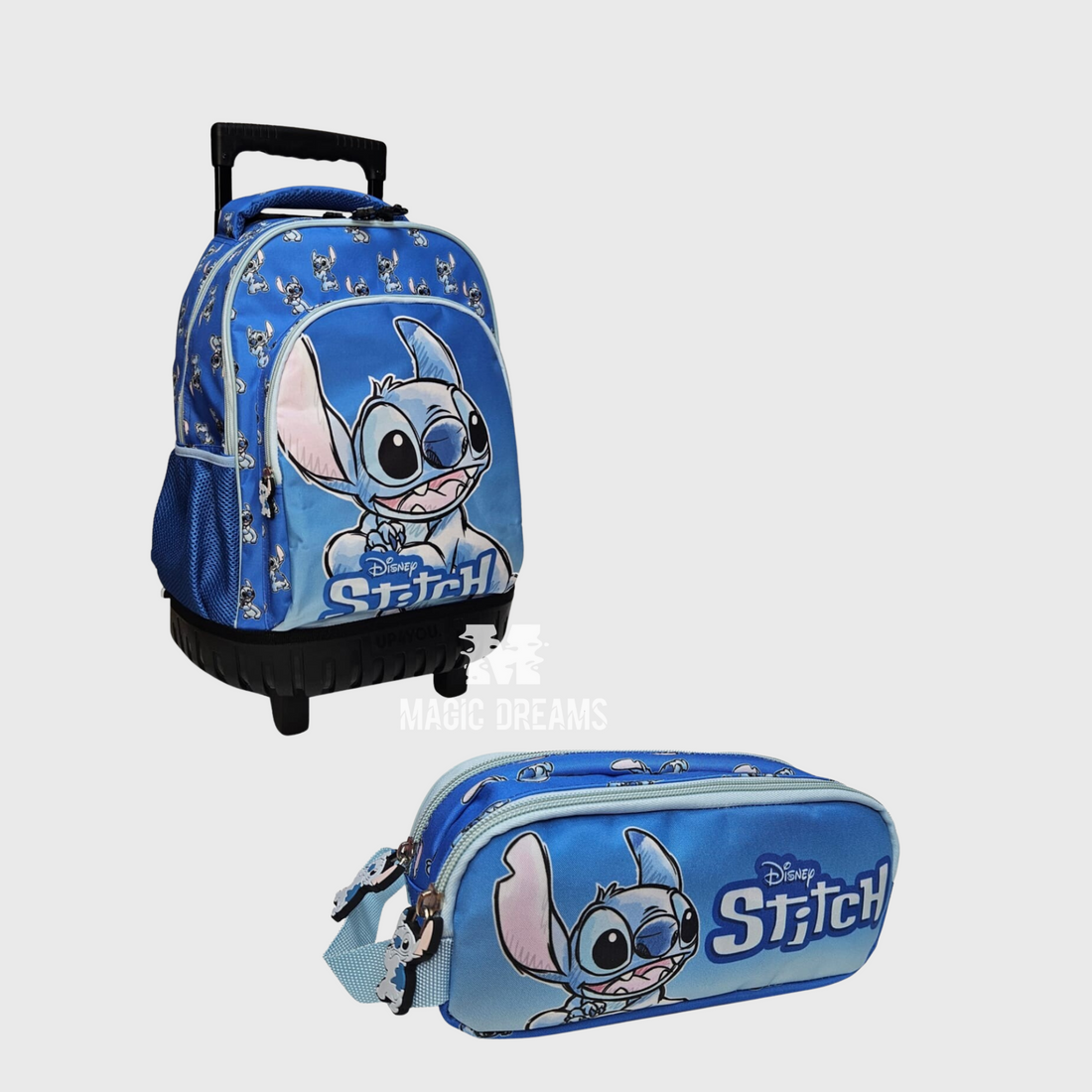 Conjunto de Mochila Escolar Trolley Stitch 44cm + Estojo Duplo