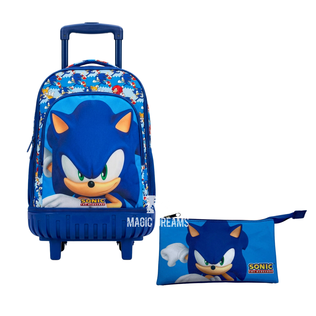 Conjunto de Mochila Escolar Trolley Modern Sonic 44cm + Estojo Triplo Sonic the Hedgehog