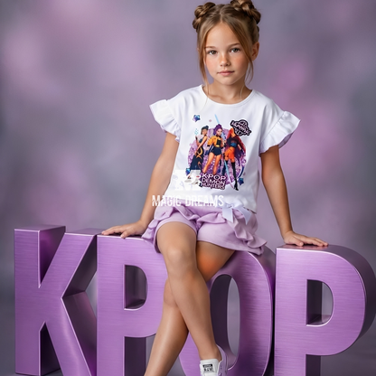 Conjunto T-Shirt e Calções de Verão K-Pop Demon Hunters Lilás