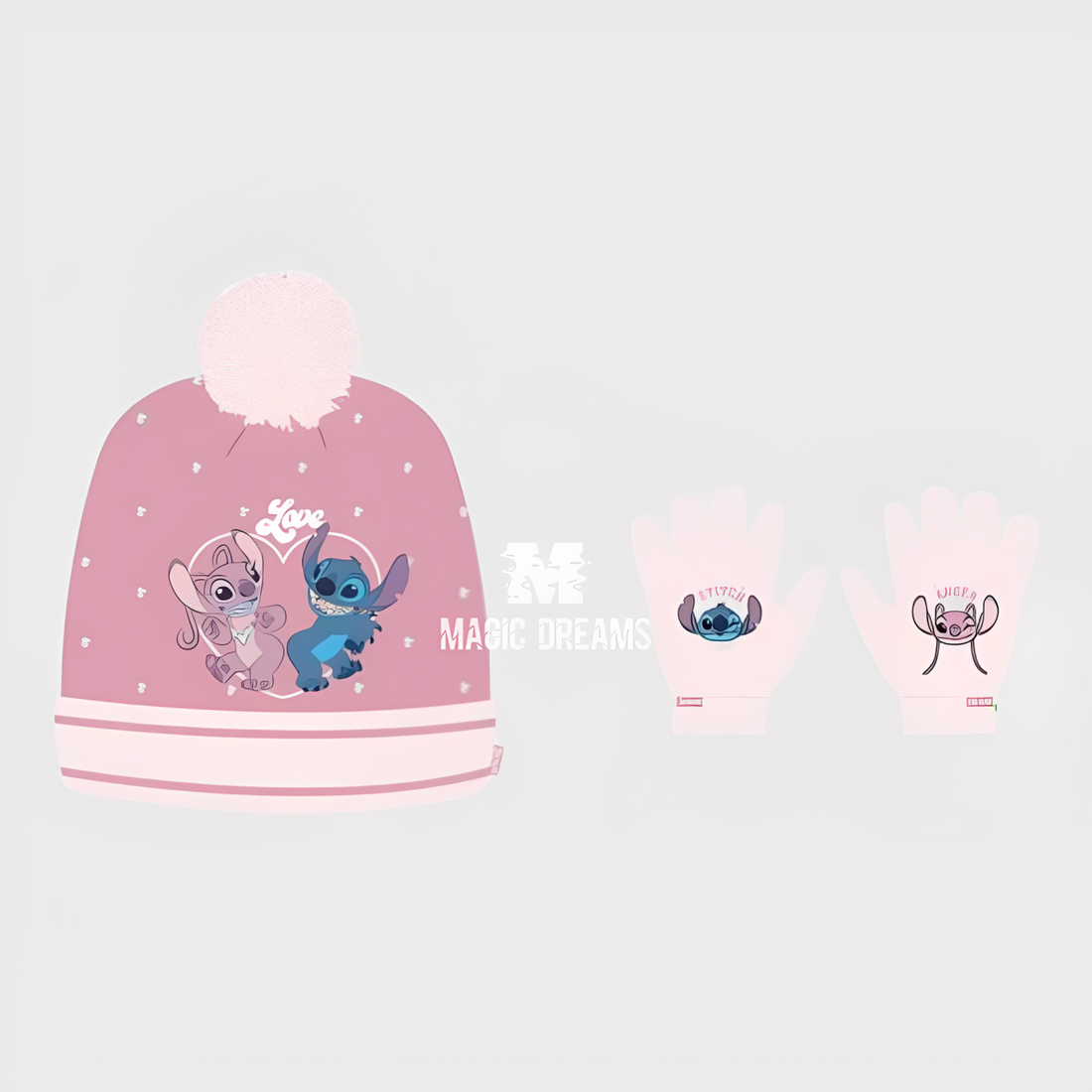 Conjunto de Gorro e Luvas Stitch &amp; Angel