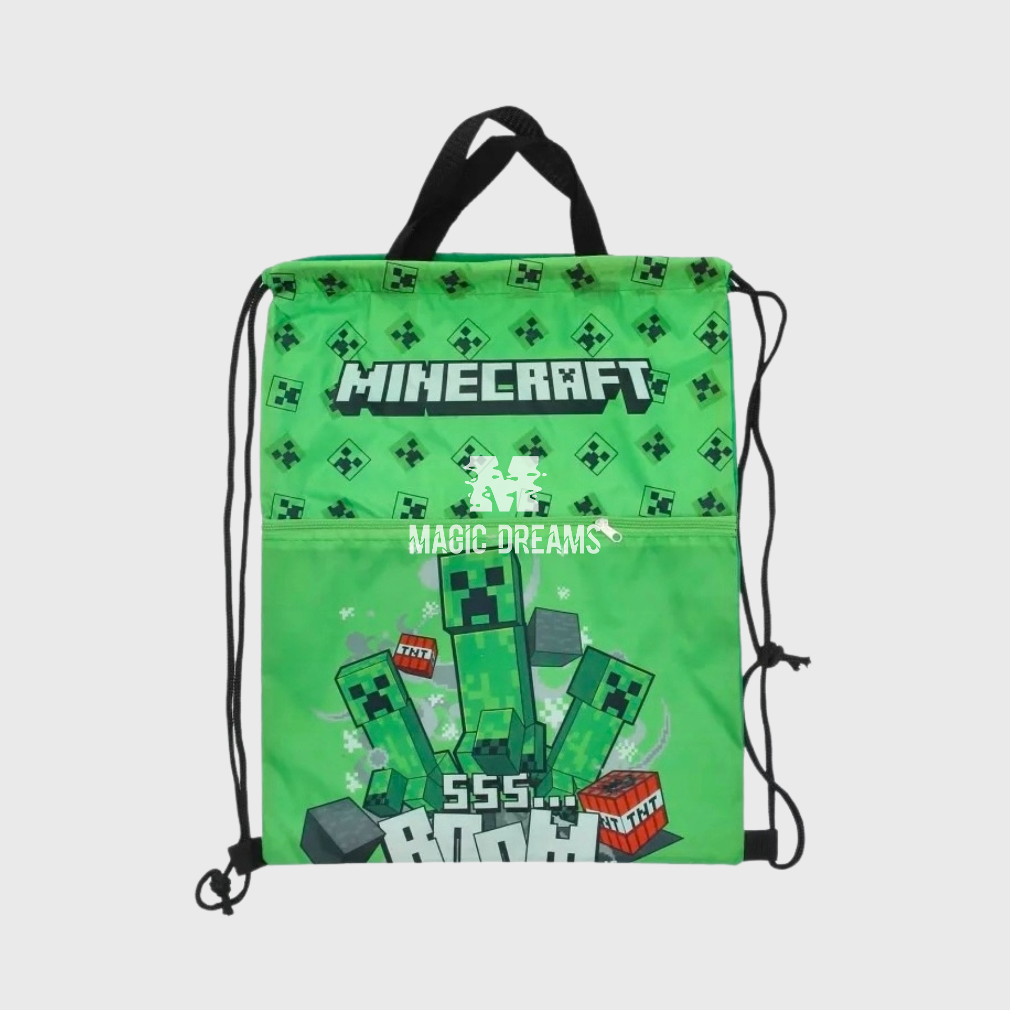 Saco de Desporto Minecraft Creeper Boom com bolso 44 x34 cm