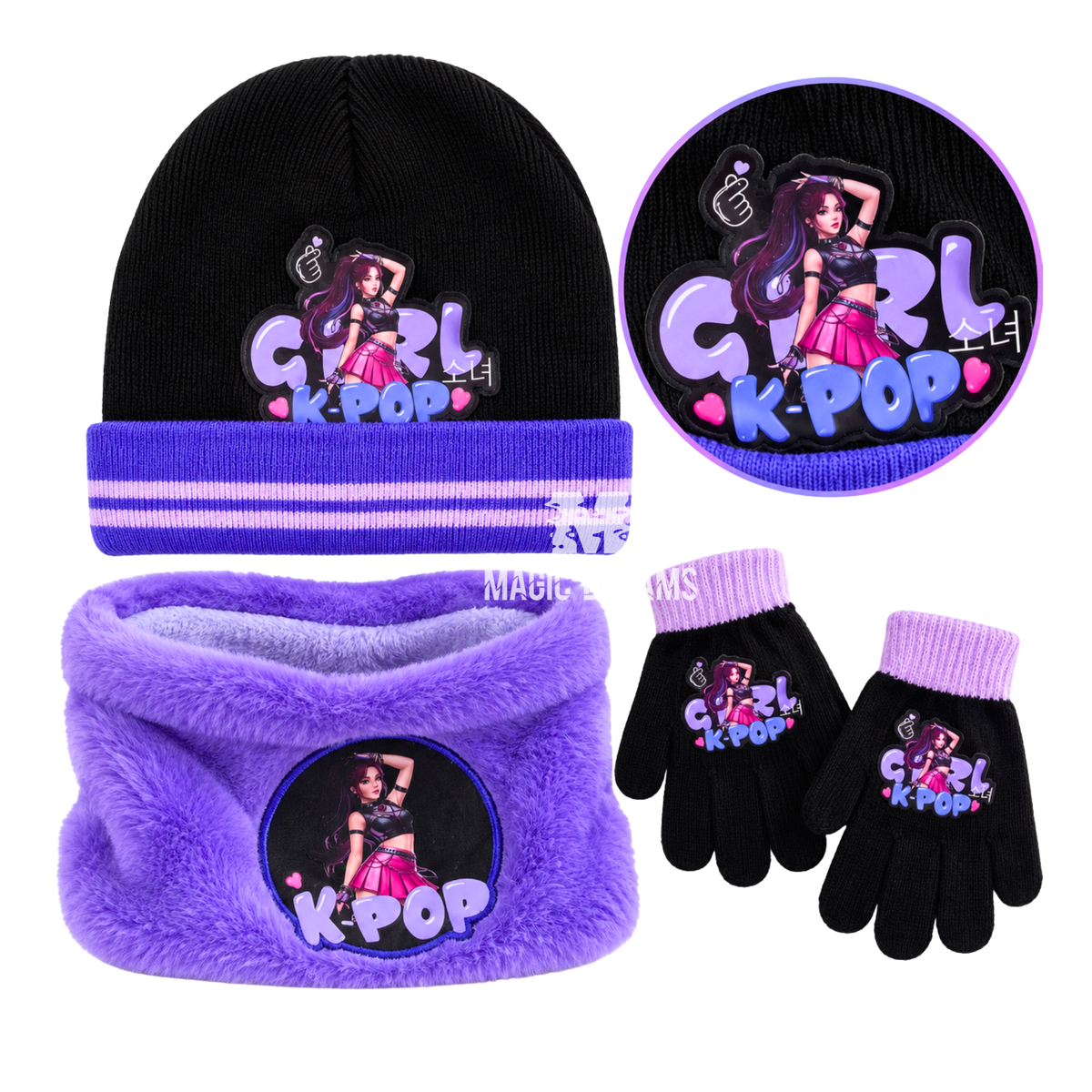 Conjunto de Gorro, Luvas e Gola K- Pop Demon Hunters