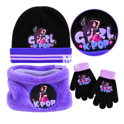 Conjunto de Gorro, Luvas e Gola K- Pop Demon Hunters