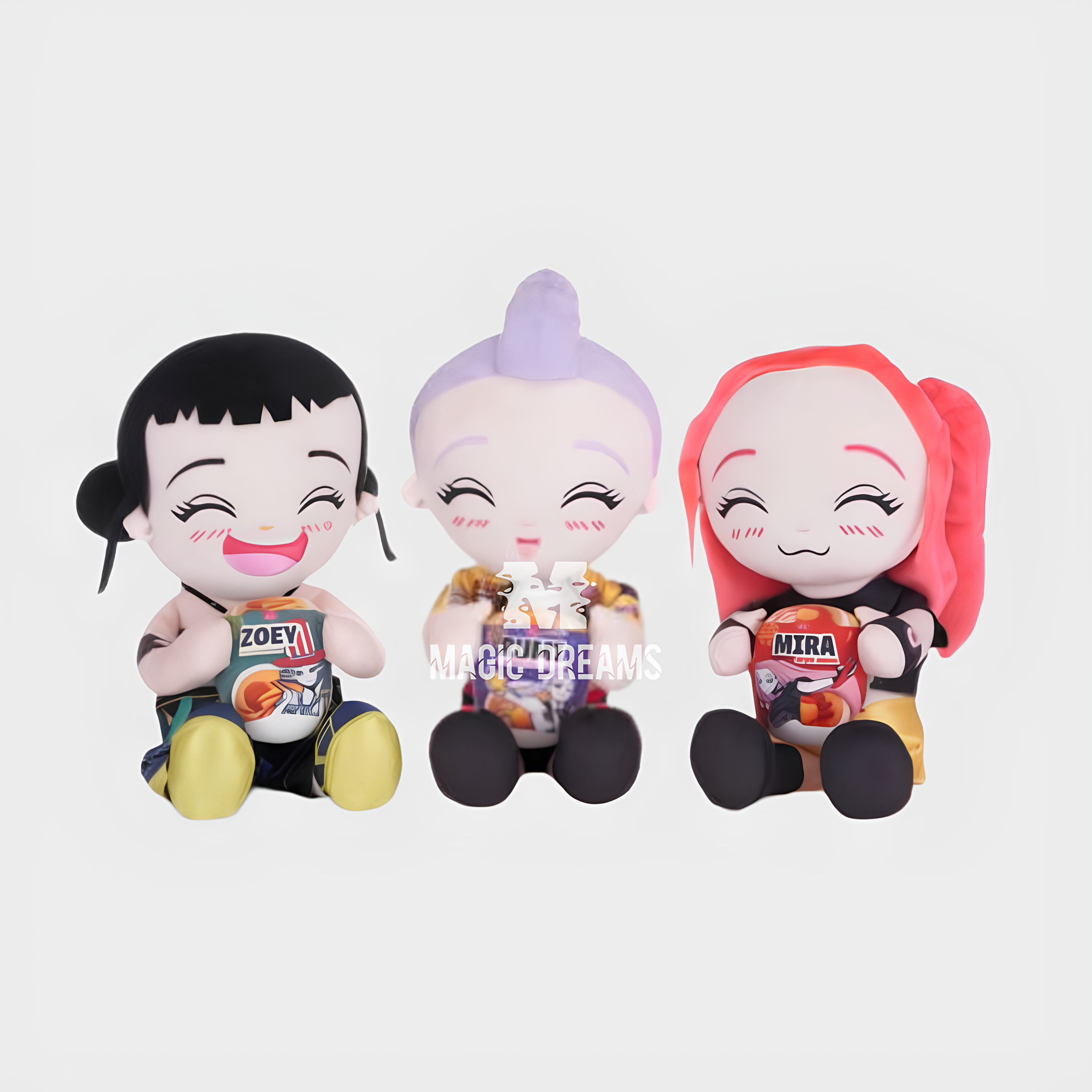 Conjunto de 3 Peluches Rumi, Mira e Zoey K-Pop Demon Hunters Oficial Netflix 30cm