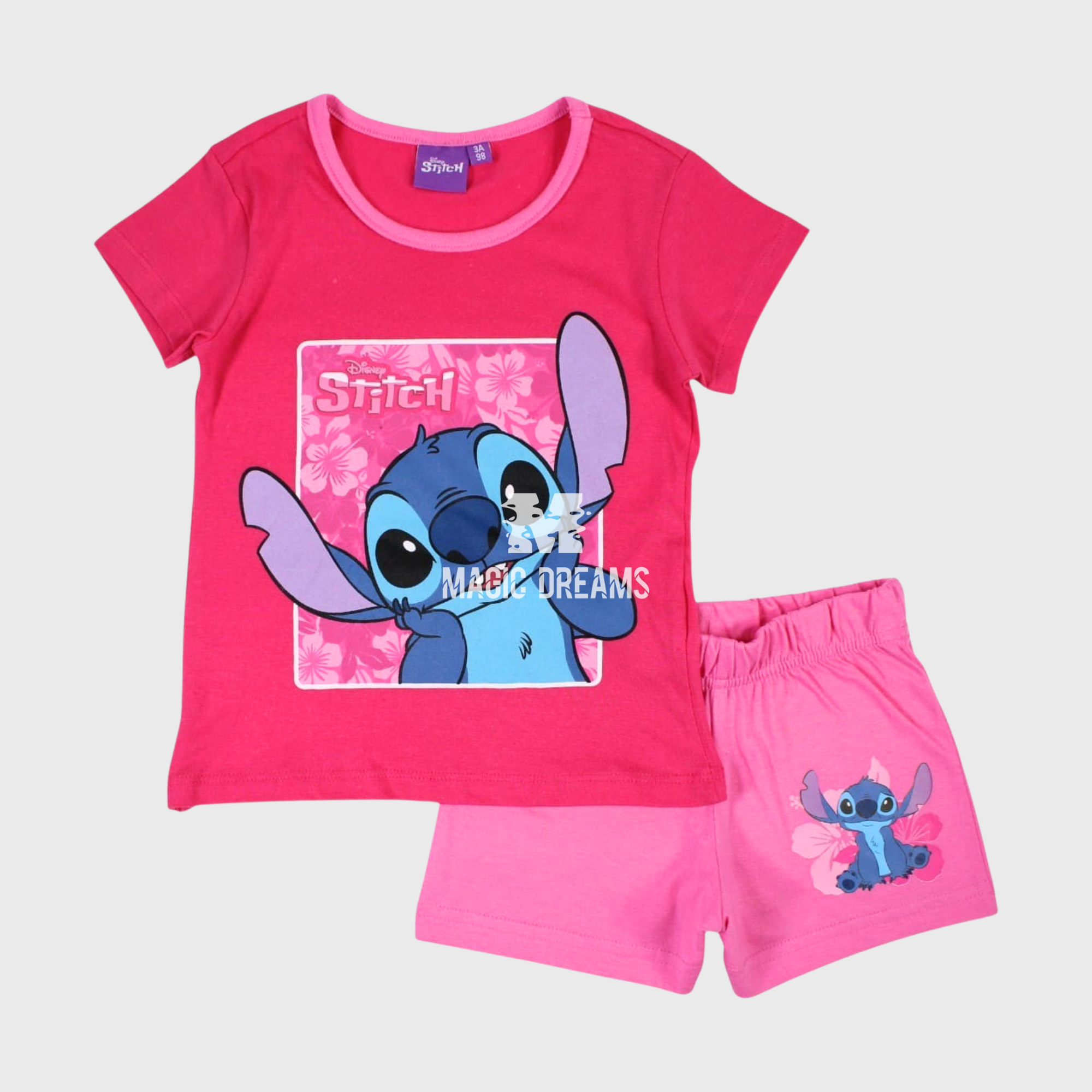 Pijama de Verão T-shirt + Calção Lilo &amp; Stitch Rosa Cor Sortida