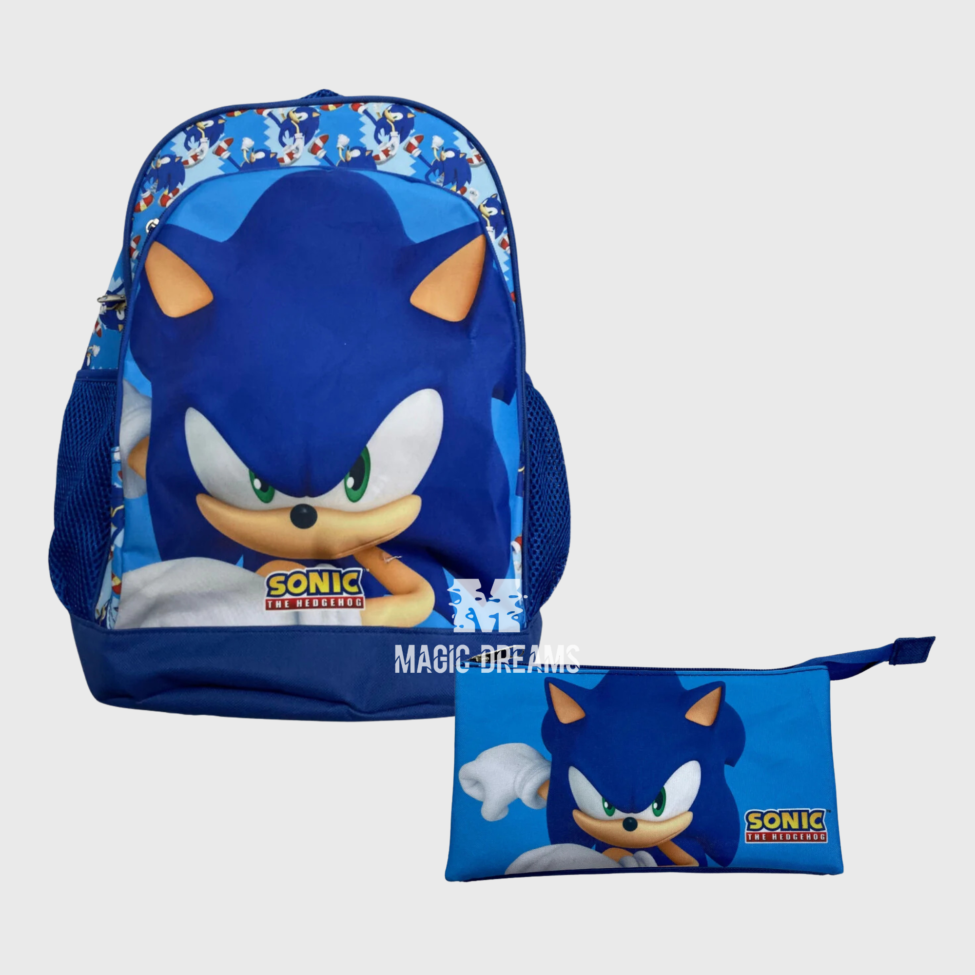 Conjunto Escolar Mochila Sonic the Hedgehog 42cm + Estojo Triplo