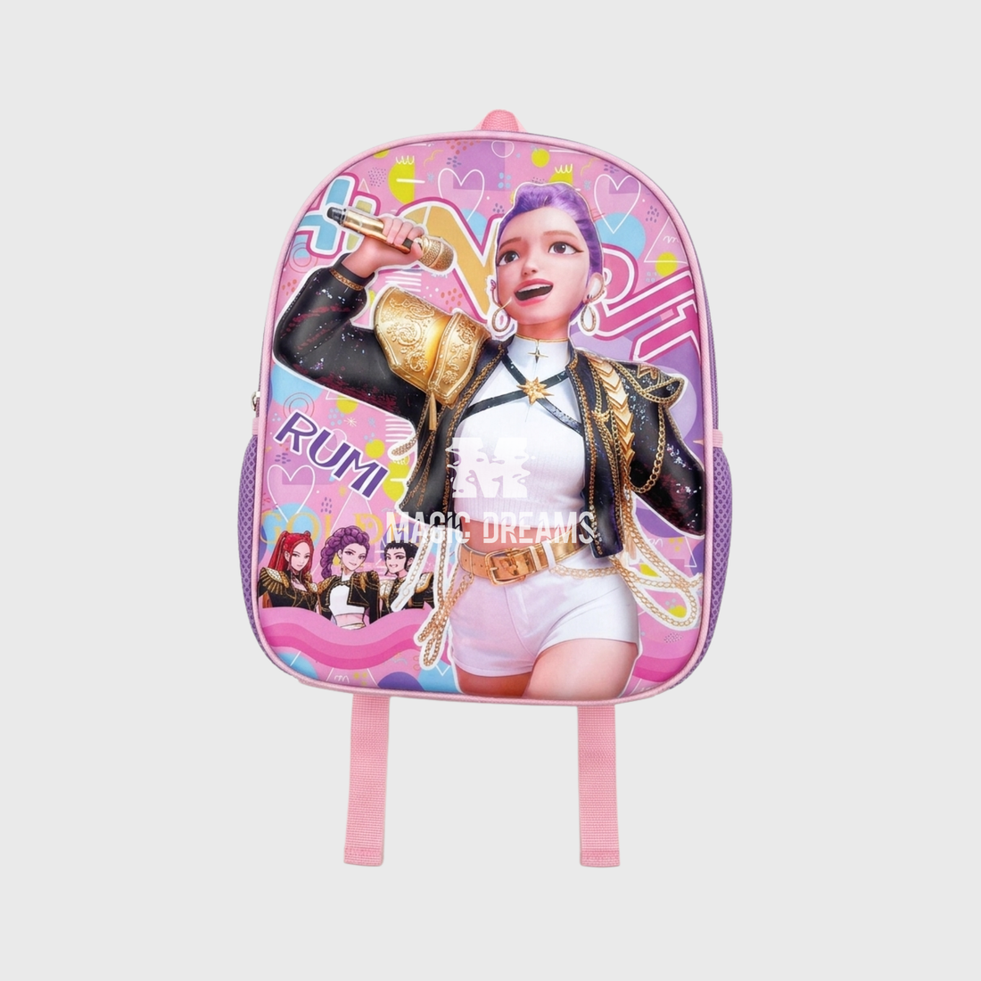 Mochila Pré-Escolar 3D Rumi Guerreiras do K-Pop 30cm Rosa