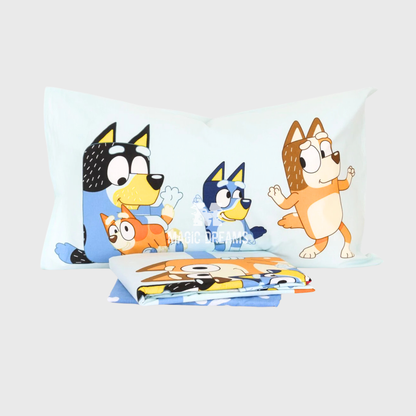 Jogo de Cama Lençóis Coralina Bluey e Bingo
