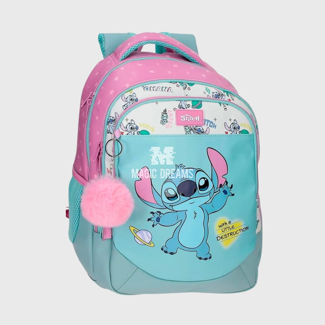 Mochila Escolar Stitch 42cm Adaptável Little Destruction Disney