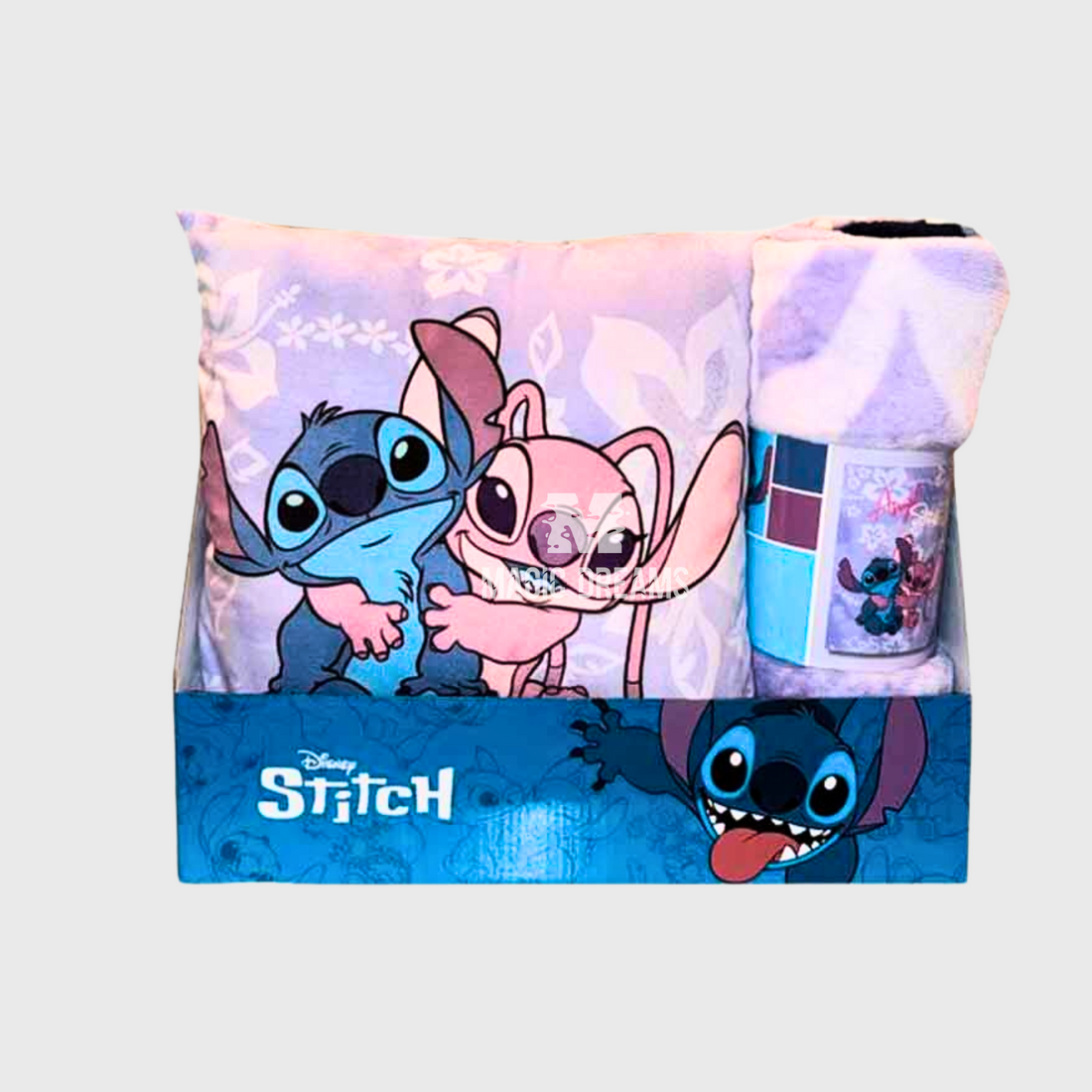 Conjunto de Manta Polar e Almofada Stitch &amp; Angel
