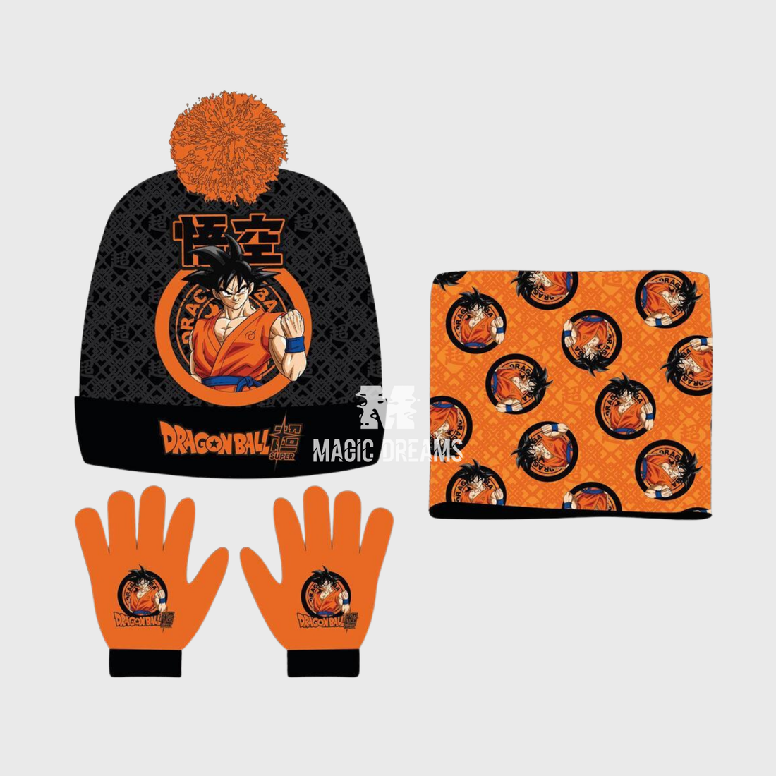 Conjunto de 3 Peças Gorro, Luvas e Gola Dragon Ball