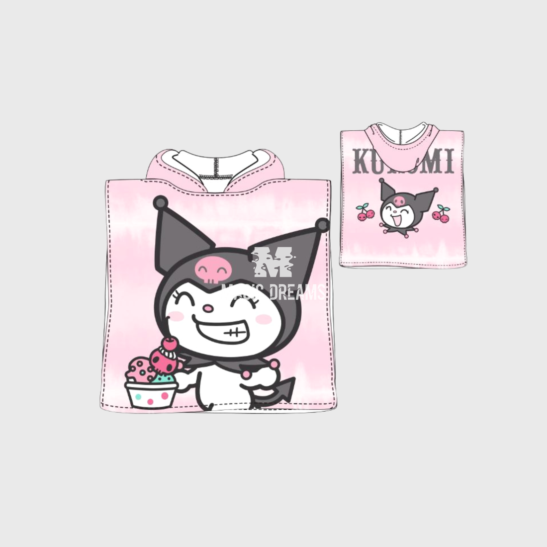 Poncho de Praia Microfibra Kuromi Hello Kitty 55x110cm