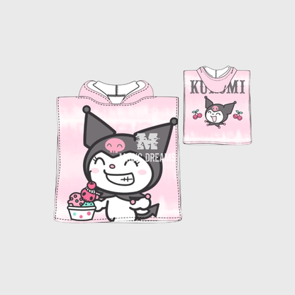 Poncho de Praia Microfibra Kuromi Hello Kitty 55x110cm