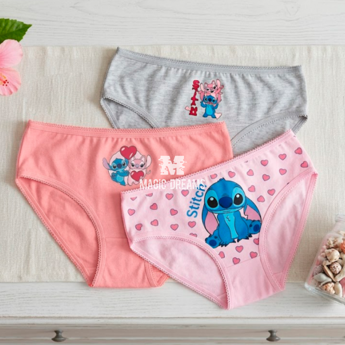 Pack de 3 Cuecas Stitch e Angel