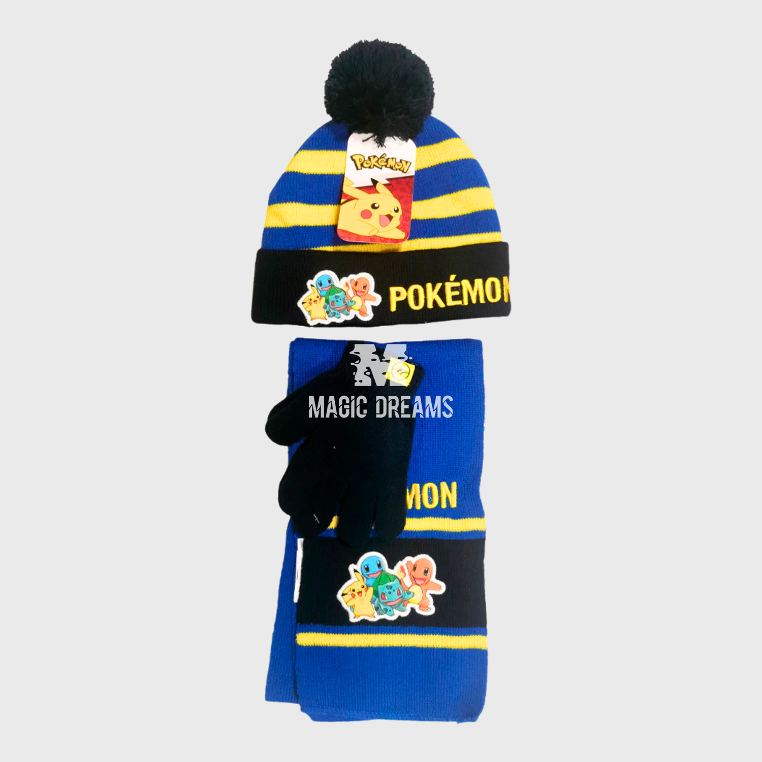 Conjunto de 3 Peças Gorro, Luvas e Cachecol Pokémon
