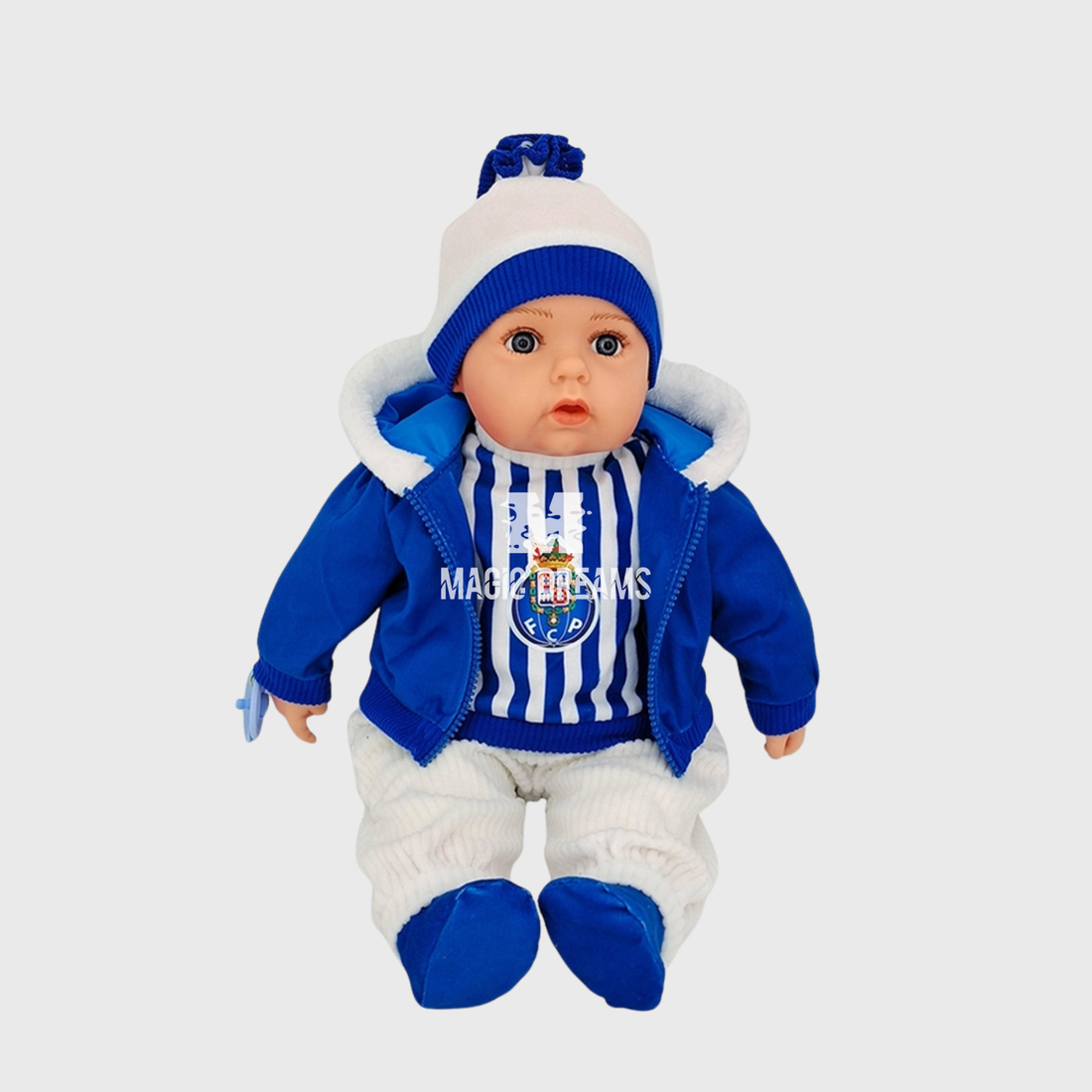Boneco Bebé Realista Roupa Gorro FC Porto 50cm com som
