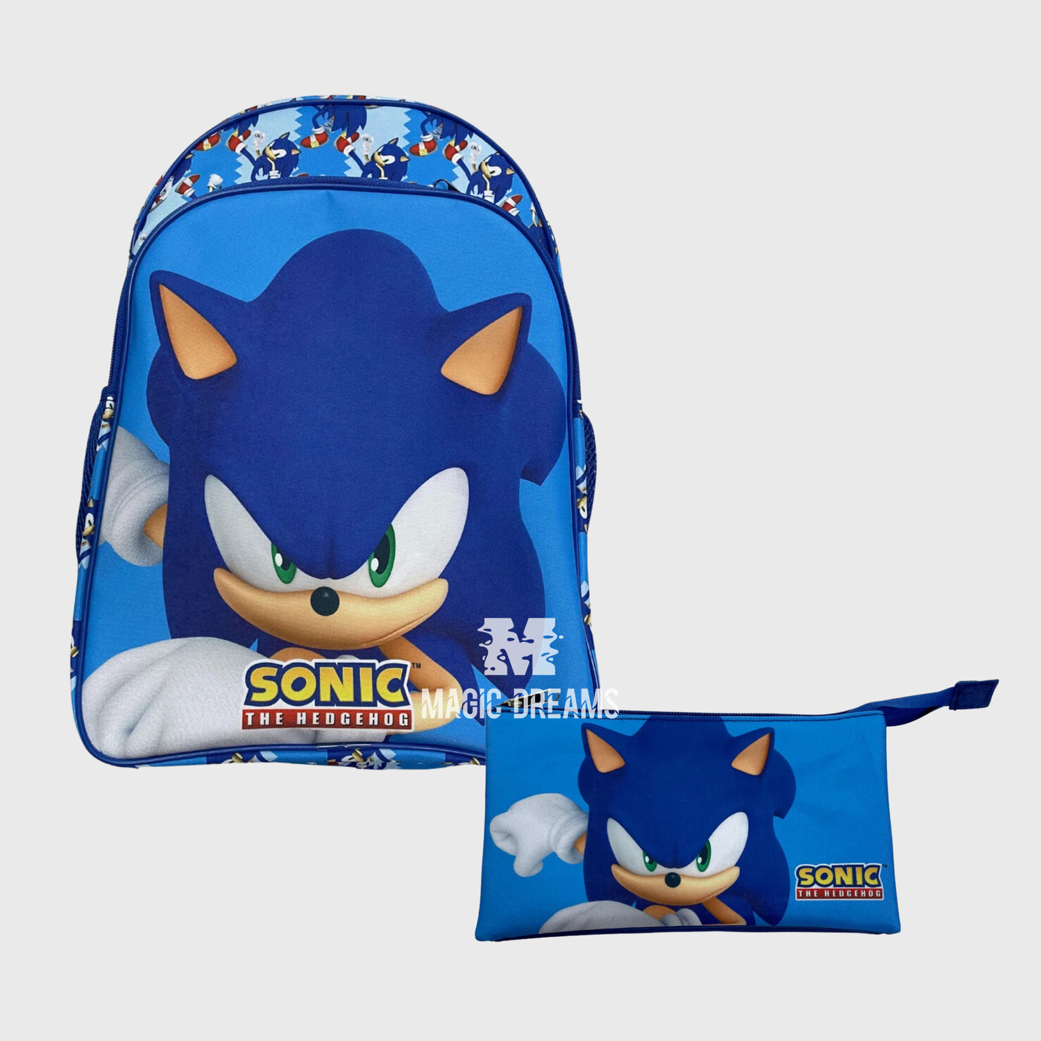 Conjunto Escolar Mochila Sonic the Hedgehog 40cm + Estojo Triplo