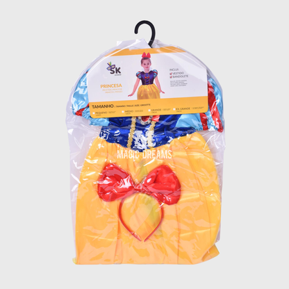 Fato Disfarce Vestido e Bandolete Inspiração Branca de Neve